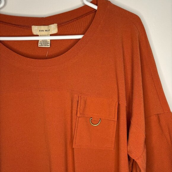 DIANA BELLE NEW Short Sleeve Top Womens XL Pocket Detail Orange - Picture 5 of 7